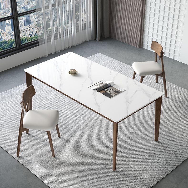 Rectangle Medieval Modern Dining Table Sintered Stone Table with 4 Wood Legs