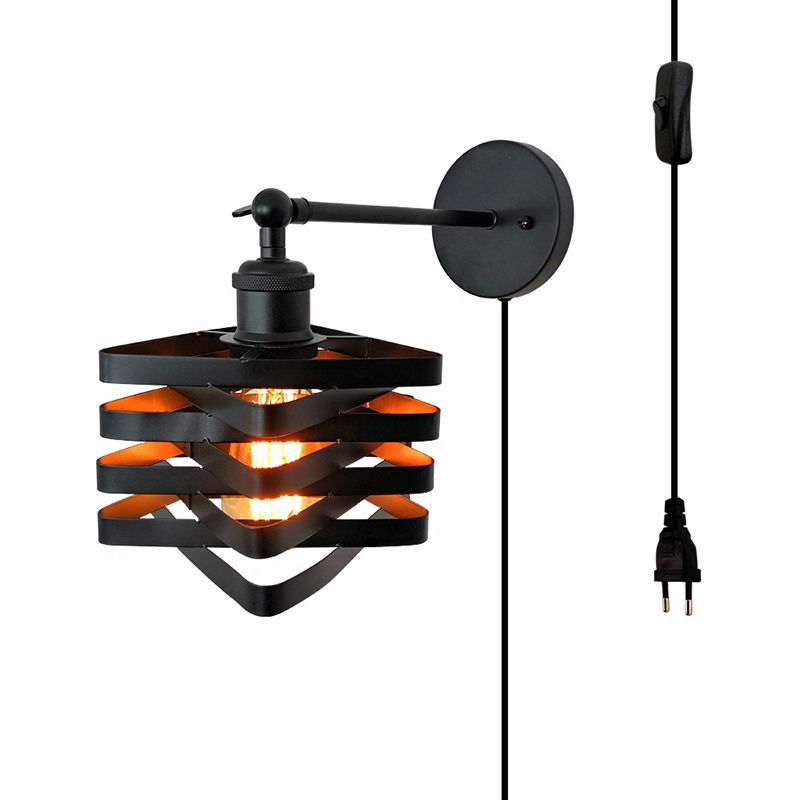 Black Modern Wall Sconce Triangle Shape Wall Light with Metal Shade for Bedroom