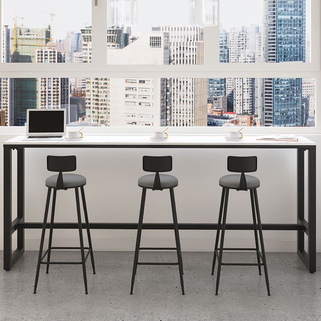 Glam Rectangle Bar Table Set 1/4/7 Pcs Iron Frame Bar Table and Upholstered Stools