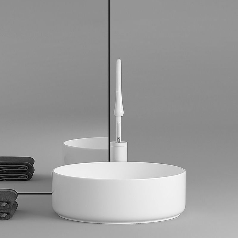 Round Porcelain Bathroom Sink with Shut-Off Valve Vessel Sink