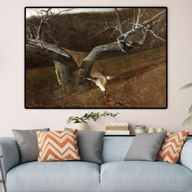 Rural Winter Landscape Painting Canvas Textured Dark Color Wall Art for Home