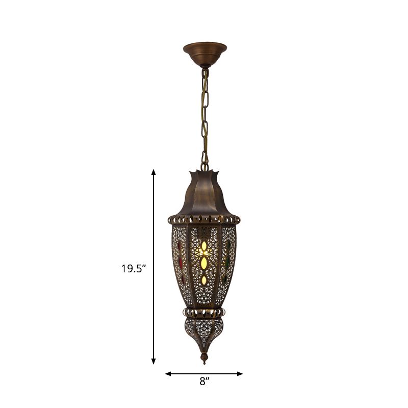 1 Bulb Carved Pendant Lighting Decorative Metal Ceiling Suspension Lamp in Bronze