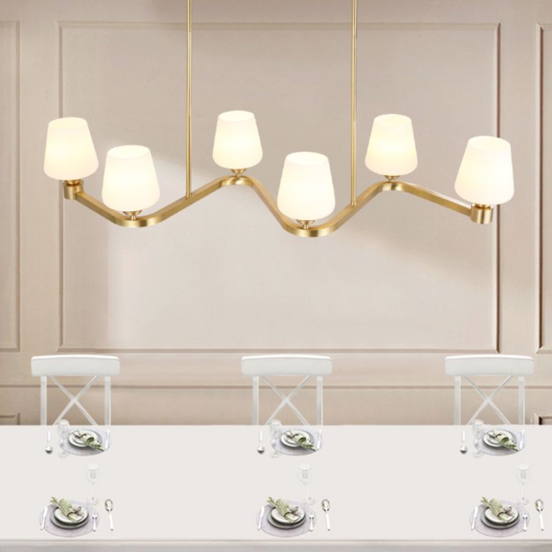 Golden Island Lamp Copper Island Hanging Lamp with Glass Shade for Dining Room
