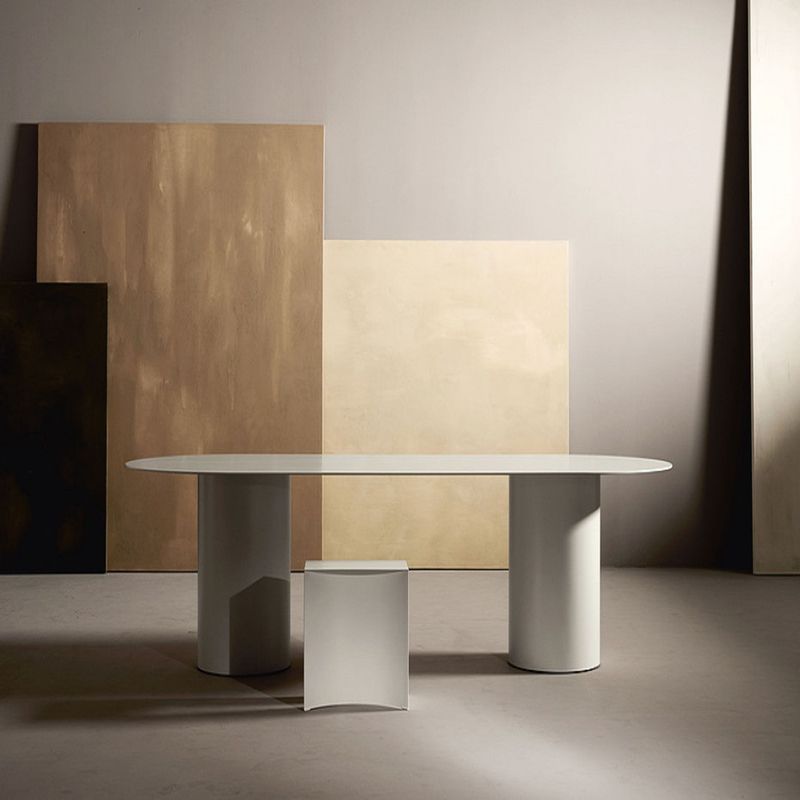 Mesa de comedor de madera maciza ovalada Mesa de comedor moderna con base de pedestal doble