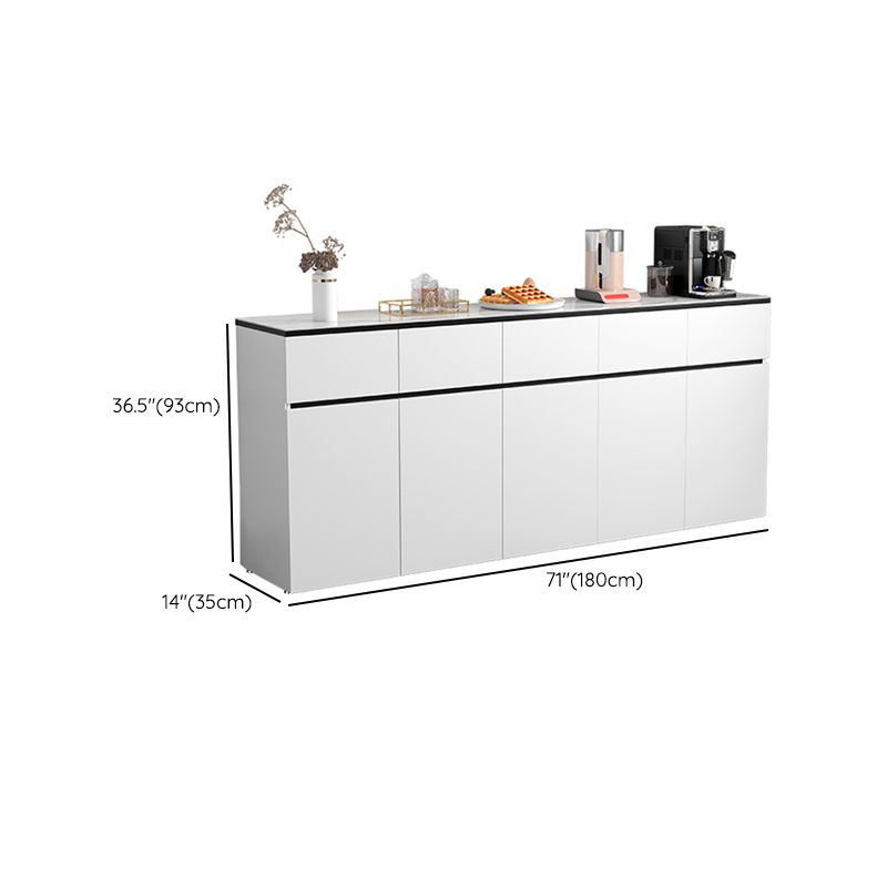 Modern Stone/Wood Sideboard Table White Server Cabinets Included