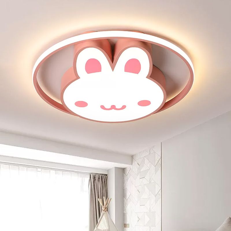 LED Ragazze Camera Soffitto Flush Fumetto Rosa Flush Luce con Rabbit Acrilico Ombra e Anello in Luce Calda/Bianca