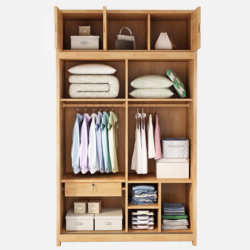 Rubberwood Solid Wood Wardrobe Traditional Freestanding Wardrobe