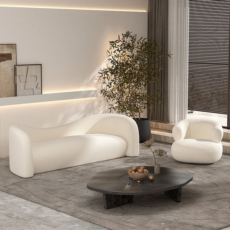 White Contemporary Curved Sofa Wool Tuxedo Arm Sofa for Living Room