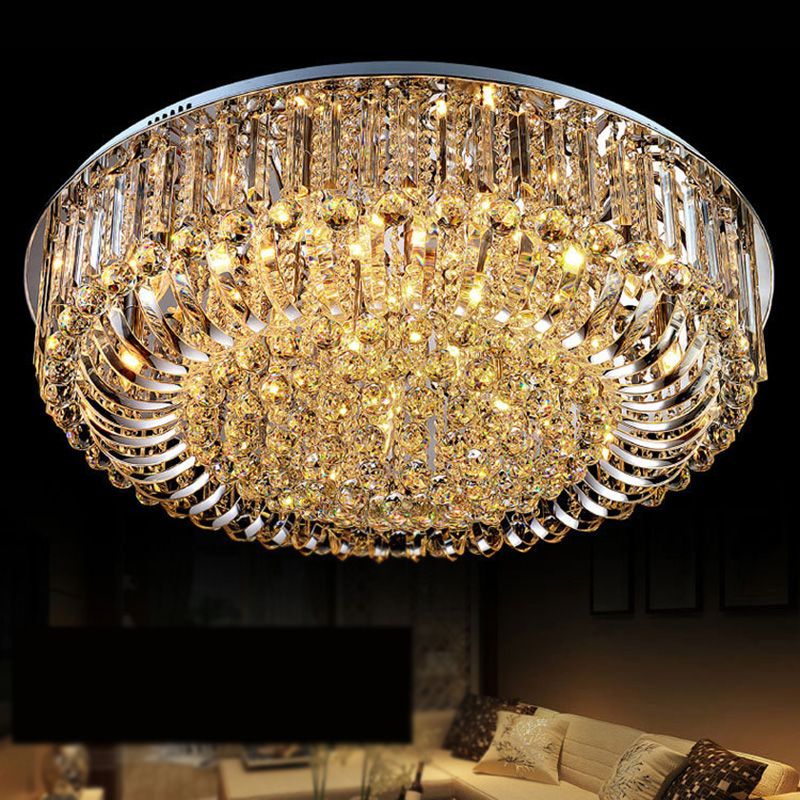 Contemporary Flush Mount Light Multi Head Clear Crystal Ceiling Lamp for Bedroom