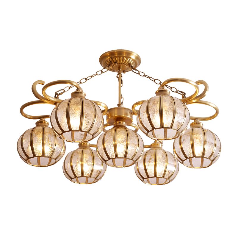 7 teste Globe semi -filo Light tradizionale tradizionale lampada montata in vetro glassata