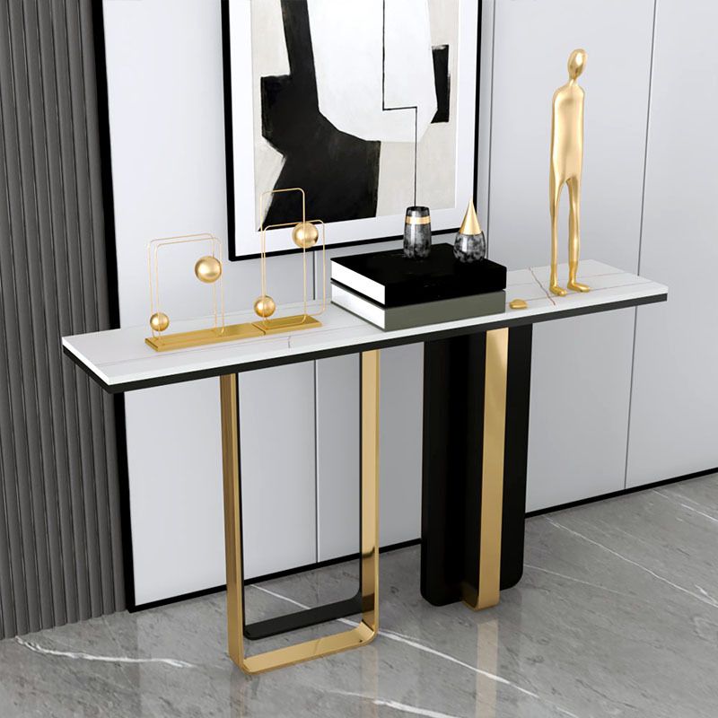 Stone Rectangular Console Table Glam 31.5" Tall Accent Table