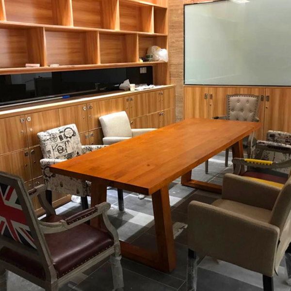 Mesa de comedor de rectángulo industrial de madera maciza mesa de madera de pino con base de trineo