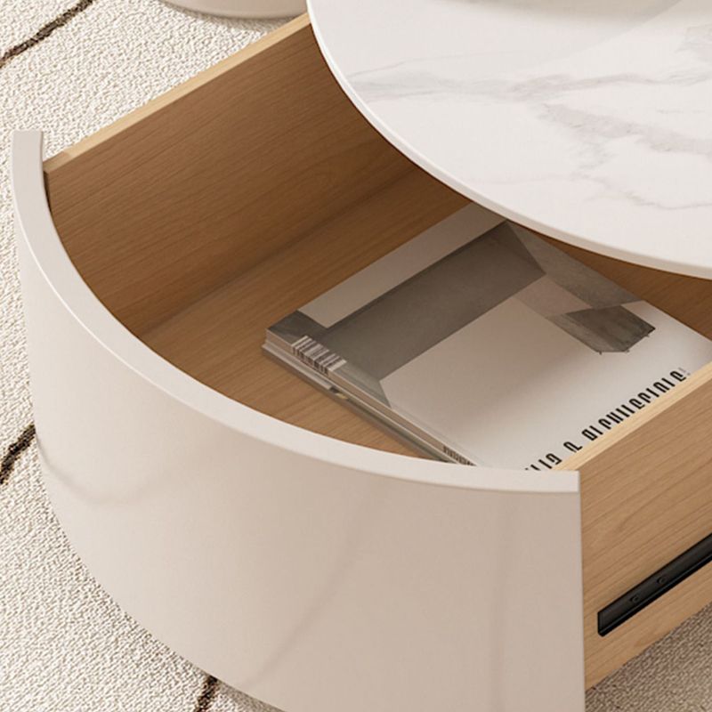 Drum Coffee Table Round Slate Top Cocktail Table with 2 Storage Drawers