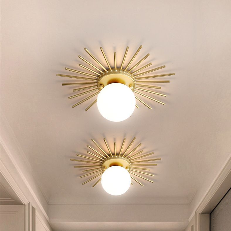 Gold Globe Ceiling Light in Modern Creative Style Wrought Iron Flush Mount with Glass Shade