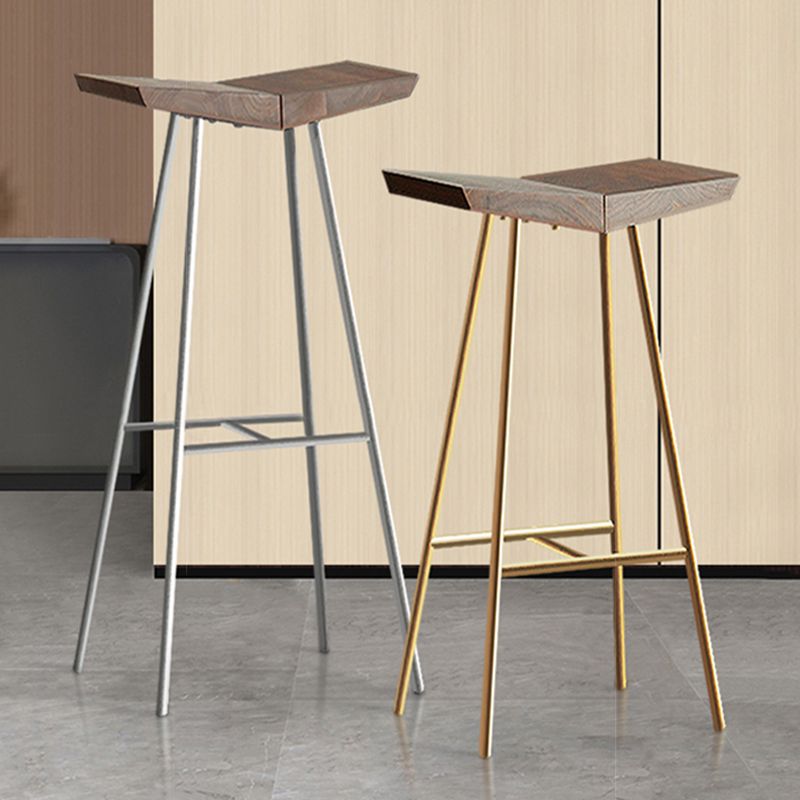 Brown Pine Wood Top Counter & Bar Stools Modern Indoor Backless Stools