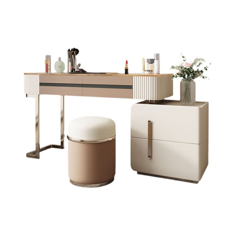 Glam Wood Makeup Vanity Desk Glass Top 4 Drawer Dressing Table