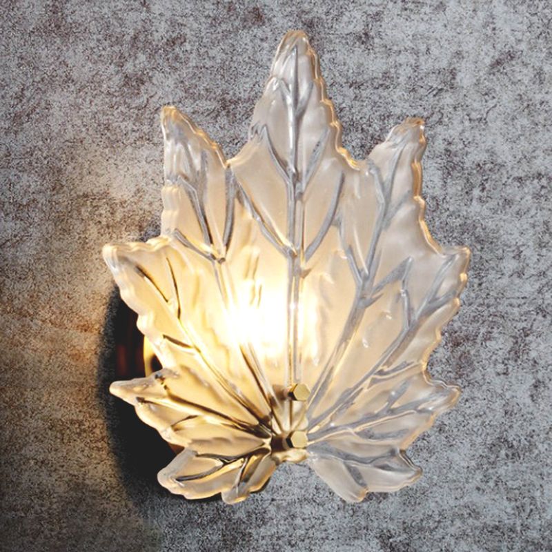 Individual Maple Leaves Wall Sconce Brass Siding Wall Light Sconce in Glass Shade