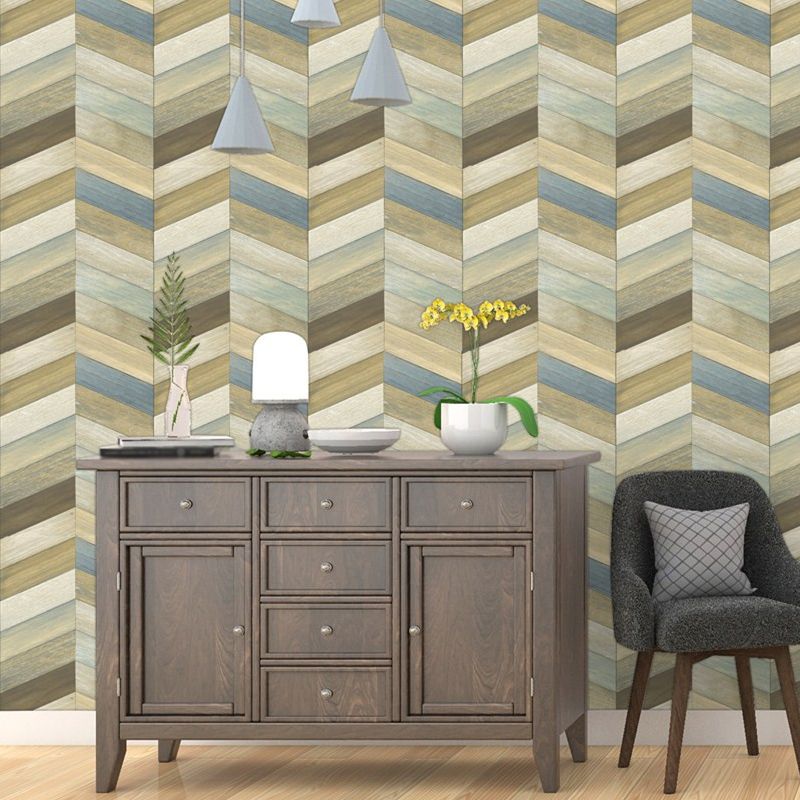 Chevron Wood Effect Wallpaper Rural Stain-Proof Living Room Wall Decor, 57.1-sq ft