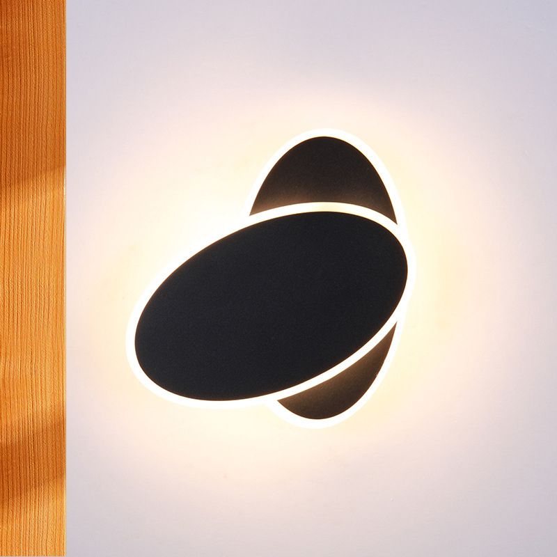 Double Oval Bedside Wall Lighting Aluminum LED Simple Wall Sconce Lamp in Black, White/Warm Light