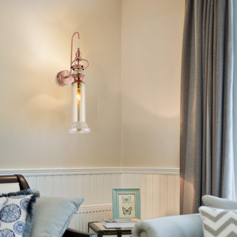 Smoke grijs/barnsteen glazen buiswand sconce eigentijdse 2-licht koperen afwerking wandlamp met zwanenhals arm