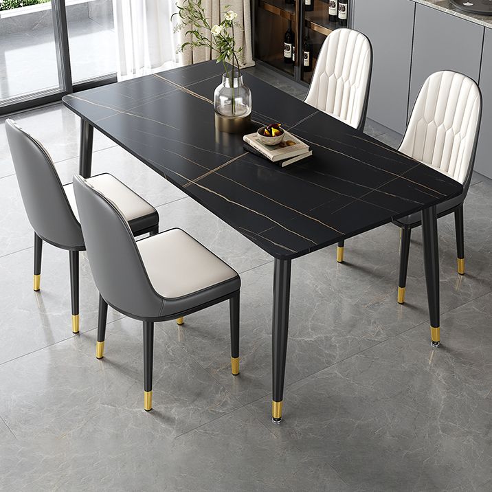 Industrial Kitchen Sintered Stone Top Dining Table Rectangle Dining Table with 4 Legs Base