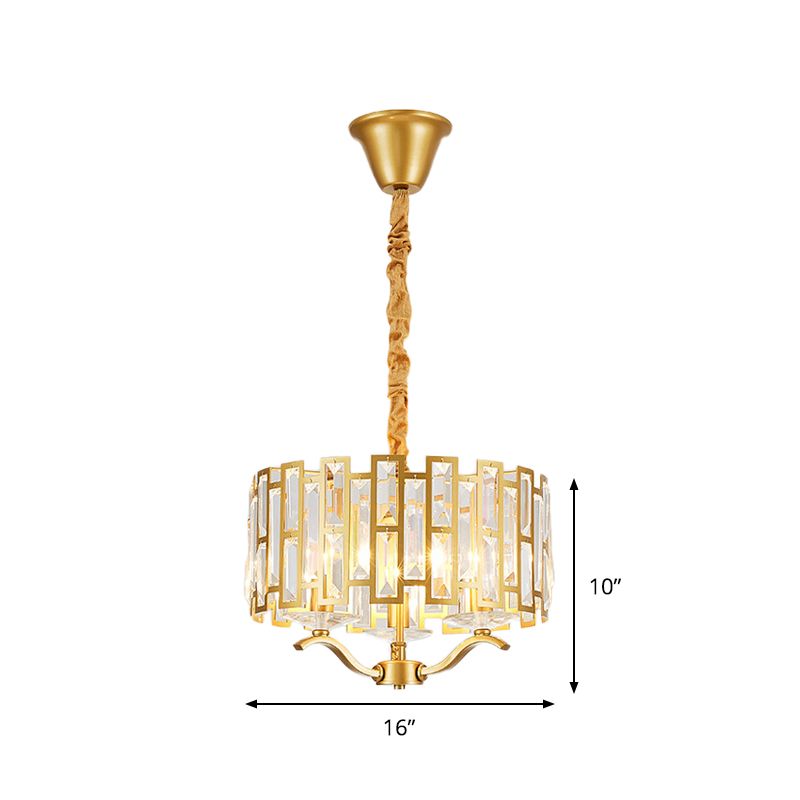 3/4 têtes tambour lampe suspendue traditionnelle cristal en orage or de lustre intégré à des rouleaux, 16 "/19,5" W