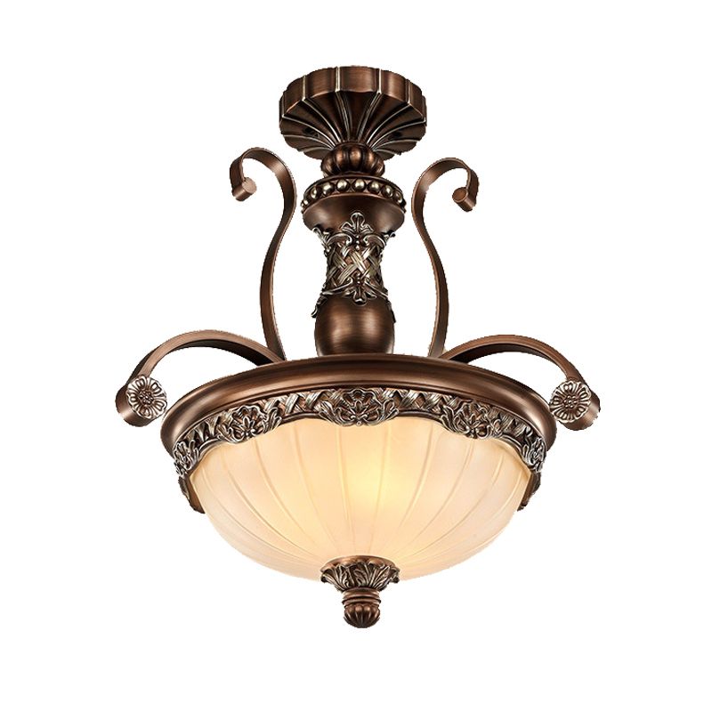 Rust Bowl Pendant Lighting Traditional Frosted Textured Glass 3 Light Bedroom Chandelier