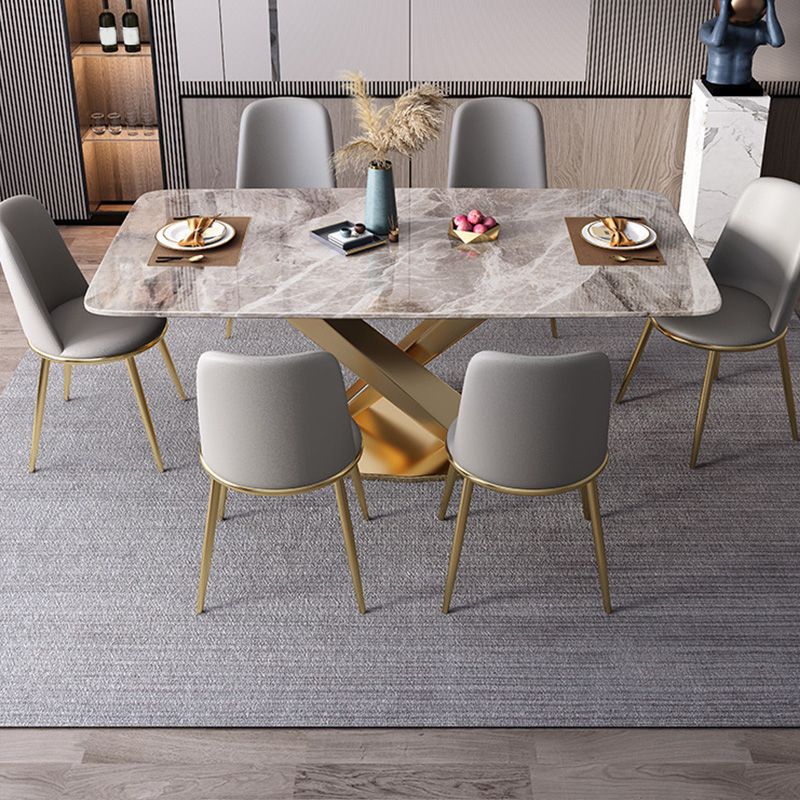 Modern Rectangle Dining Table Glossy Grey Stone Top Table for Home