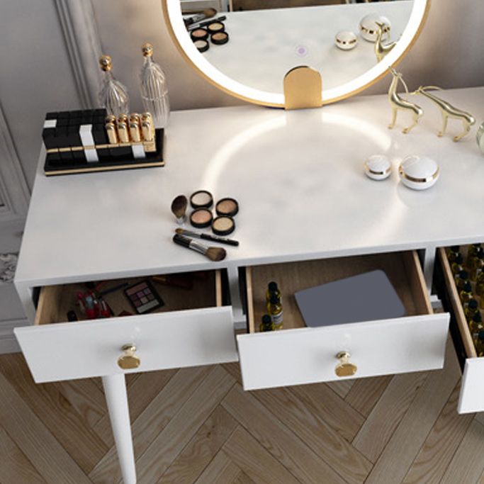 Modern Solid Wood Vanity Dressing Table with Mirror and Stool