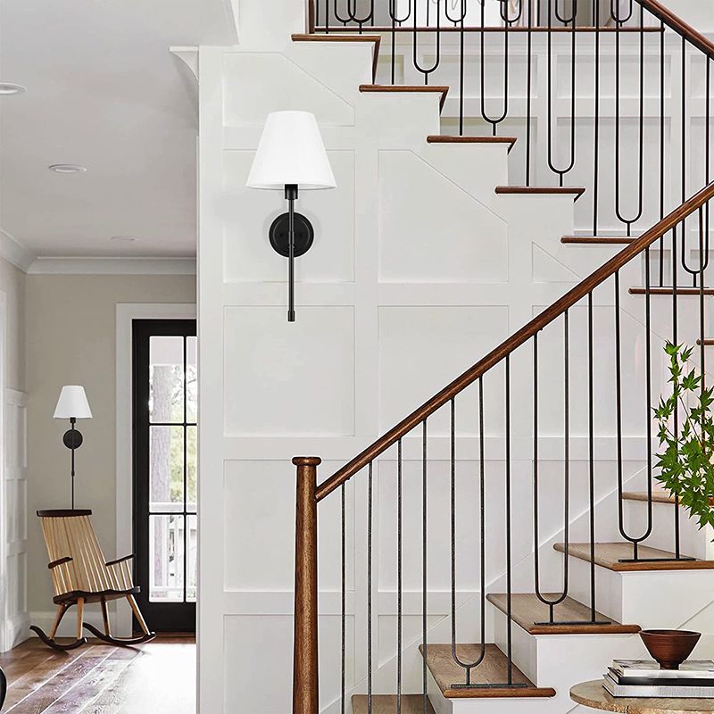 Contemporary Bath Sconce 1 - Light Iron & Fabric Bathroom Vanity Lighting in Black