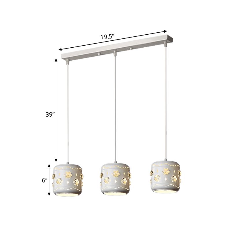 Blumenkristall kleiner Drum Cluster Anhänger Modernismus 3 Lampen Weiße Deckenhängung Licht