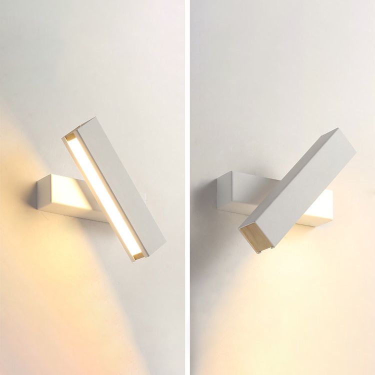 Wooden Rectangular LED Wall Lamp in Modern Simplicity Iron Rotatable Wall Sconce with Acrylic Shade