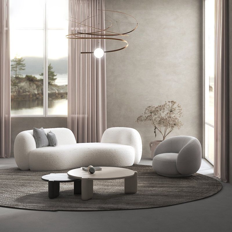Contemporary Fabric Curved Sofa Tight Back Tuxedo Arm Seating