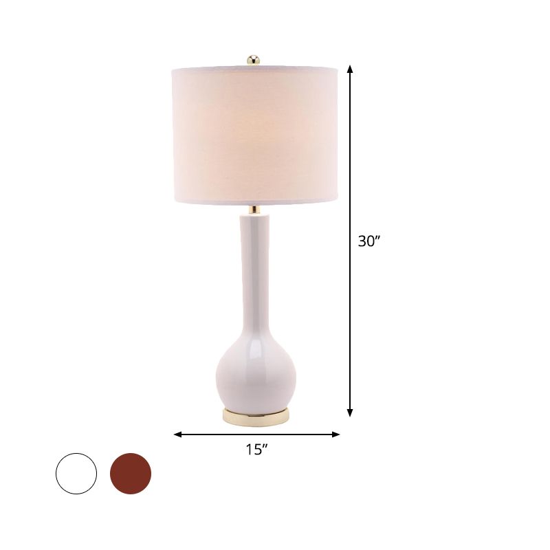 Lampada da tavolo a cilindro in tessuto modernista a 1 testa rossa/bianca piccola lampada da scrivania per sala da pranzo