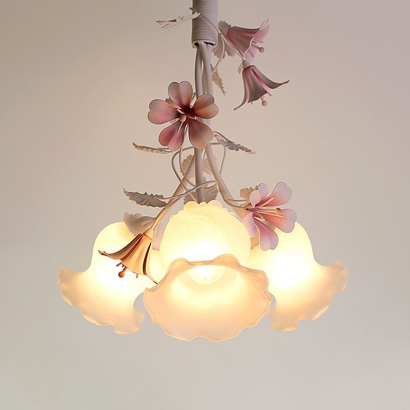 Pink 3 Lichter down beleuchtet pastorale weiße Glasblume Kronleuchter Leuchte für Wohnzimmer