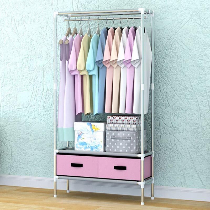 Contemporary Style Metal Wardrobe 2 Drawers Wardrobe Closet with Legs