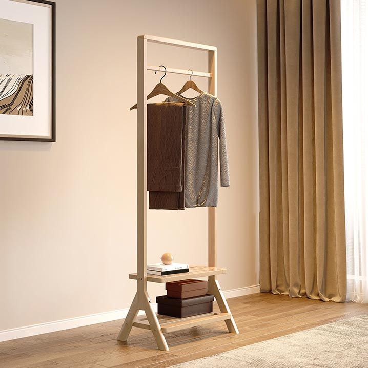 Modern Solid Wood Wardrobe Cabinet Bedroom Armoire with Shelves