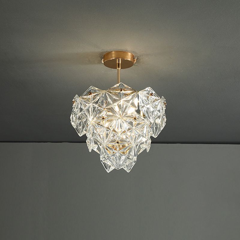 Cone Shaped Ceiling Lighting Postmodern Clear Crystal Living Room Chandelier Light Fixture in Gold
