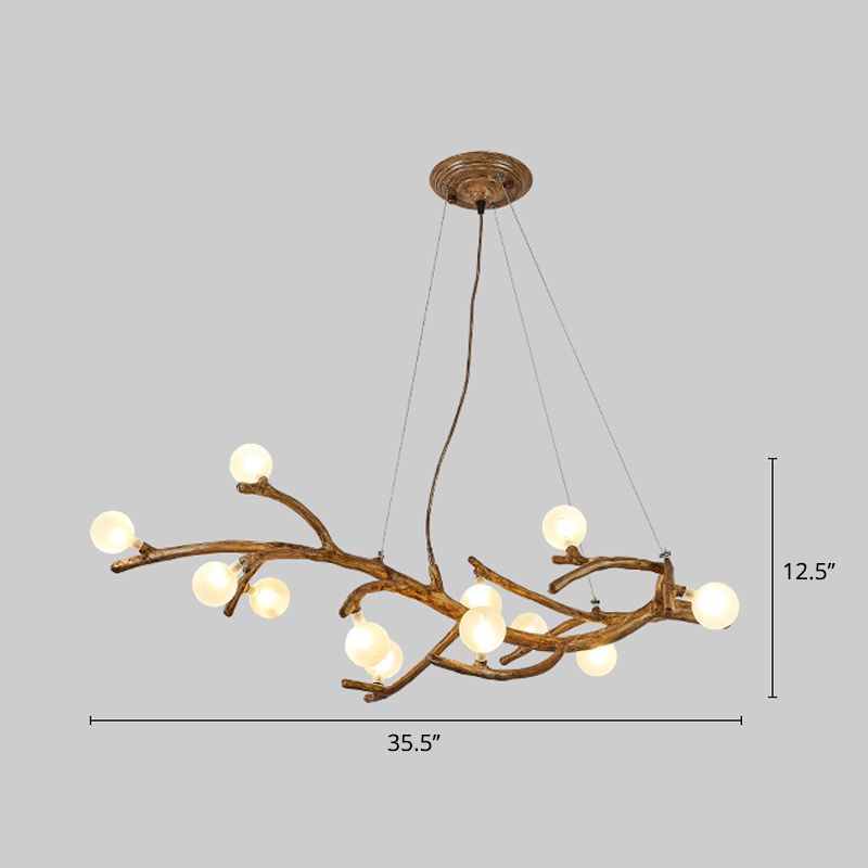 Metal Tree Branch Island Lighting Fixture Art Deco Wood Suspension Light with Ball Acrylic Shade