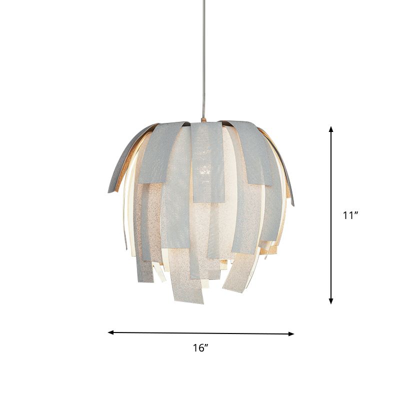 Fabric Sphere-Like Pendant Lamp Contemporary 1 Bulb White Hanging Light with Fringe