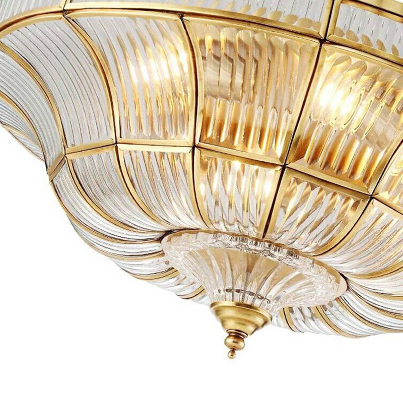 Simplistic Dome Flushmount Lighting 3/6 Heads Clear Ribbed Glass Ceiling Flush Mount in Brass for Living Room, 15"/21" Wide