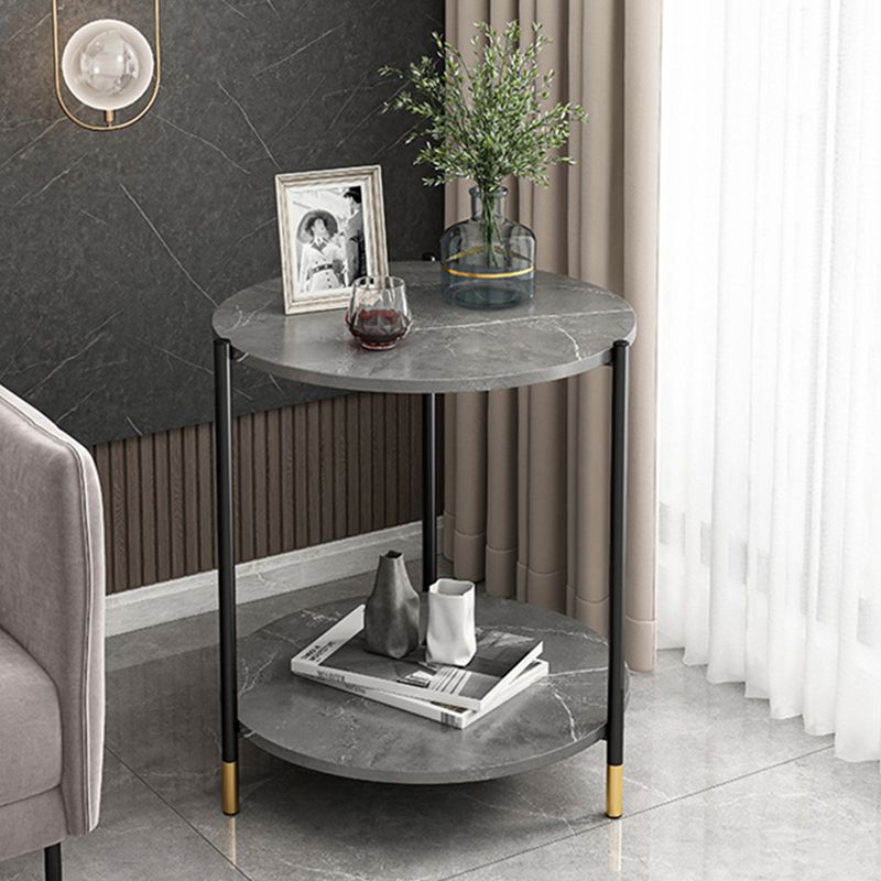 Modern Slate and Metal Single Coffee Table Frame Round Glam Coffee Table