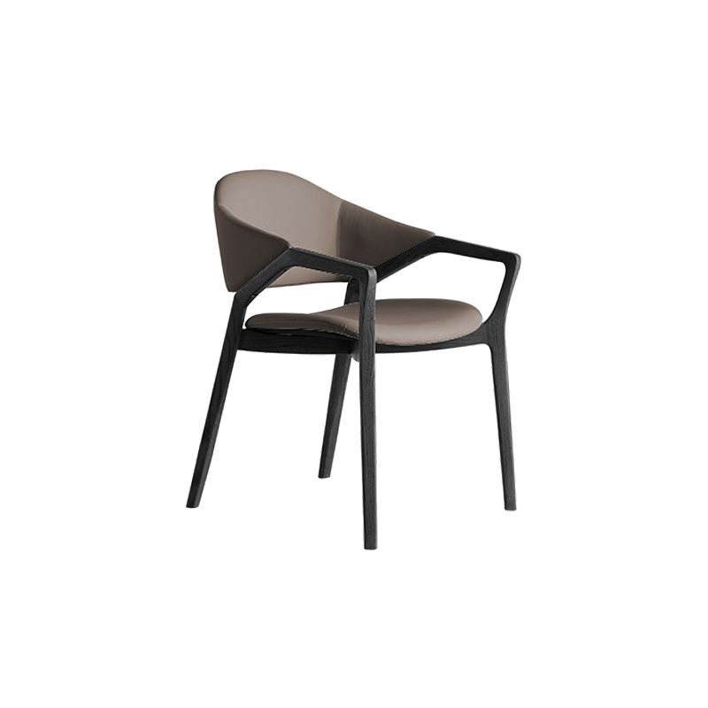 Leather Upholstered Dining Chair Solid Wood Frame Dining Arm Chair