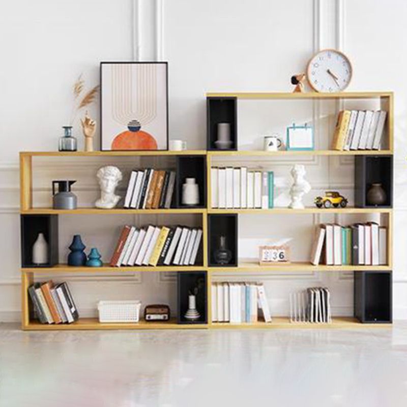 Modern geometry Bookshelf Multi Shelfs Open Back Bookcase in Natural