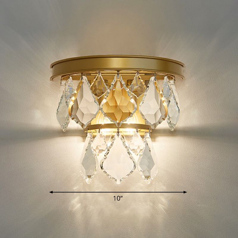 Postmodern Tiered Sconce Light Cut-Crystal 2 Bulbs Bedside Wall Mount Light Fixture