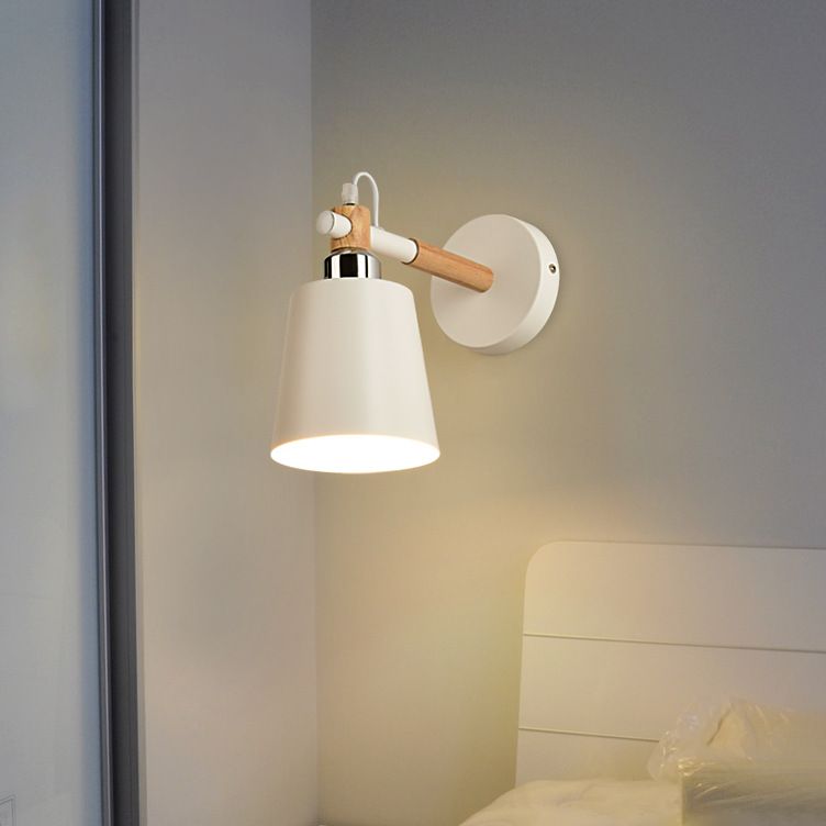 Nordic Wall Sconce Tapered Sconce Light with Metal and Wood for Bedroom