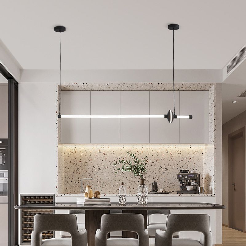 Metal Linear Island Pendant Modern 2-Light Island Lighting for Dining Room