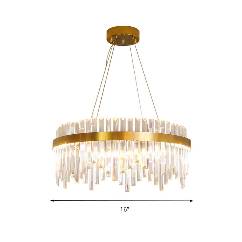 Luz de techo colgante de LED de 16 "/19.5" de ancho de ancho Postmodern Circle de vela de cristal Luz en oro