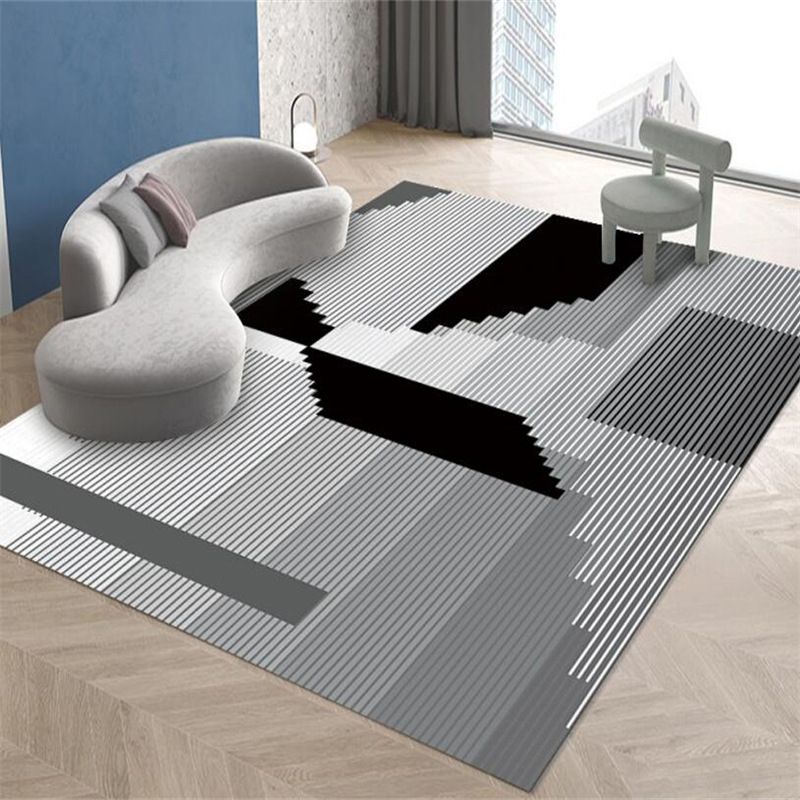 Modern Washable Carpet Geometric Contrast Panel Area Rug Polyester Carpet with Non-Slip Backing