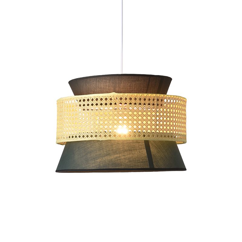 Abgestufte Rattan -Suspension Licht Einfachheit Single Blackish Green Pendelleuchte Leuchte